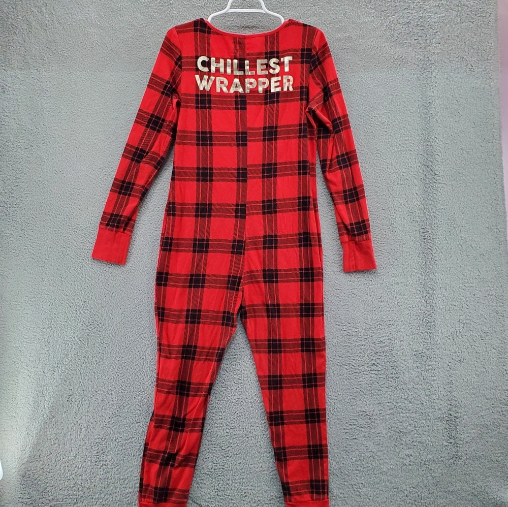 Victorias Secret Pink One Piece Pajama Cozy Sleep Red & Black Plaid Size Large